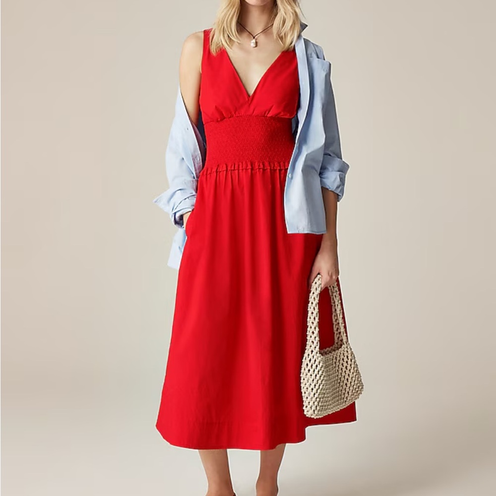 JCrew Plunge smocked-waist dress in cotton poplin M